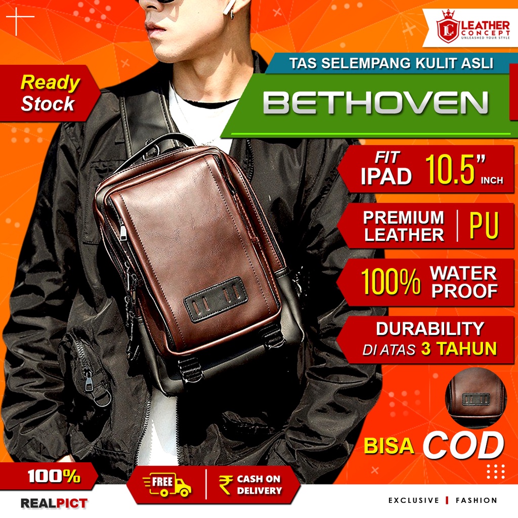 Jual LEATHER CONCEPT Tas Selempang Pria Waterproof Tas Kulit Pria Sling