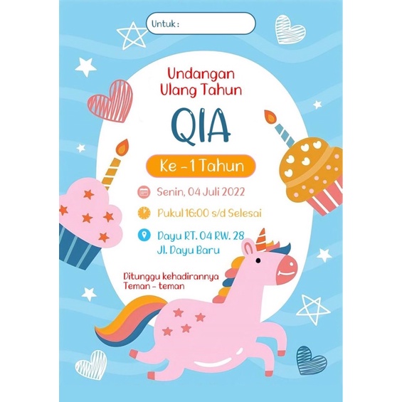 Jual Birthday Invitation/ Undangan Ulang Tahun tema Unicorn 6 | Shopee
