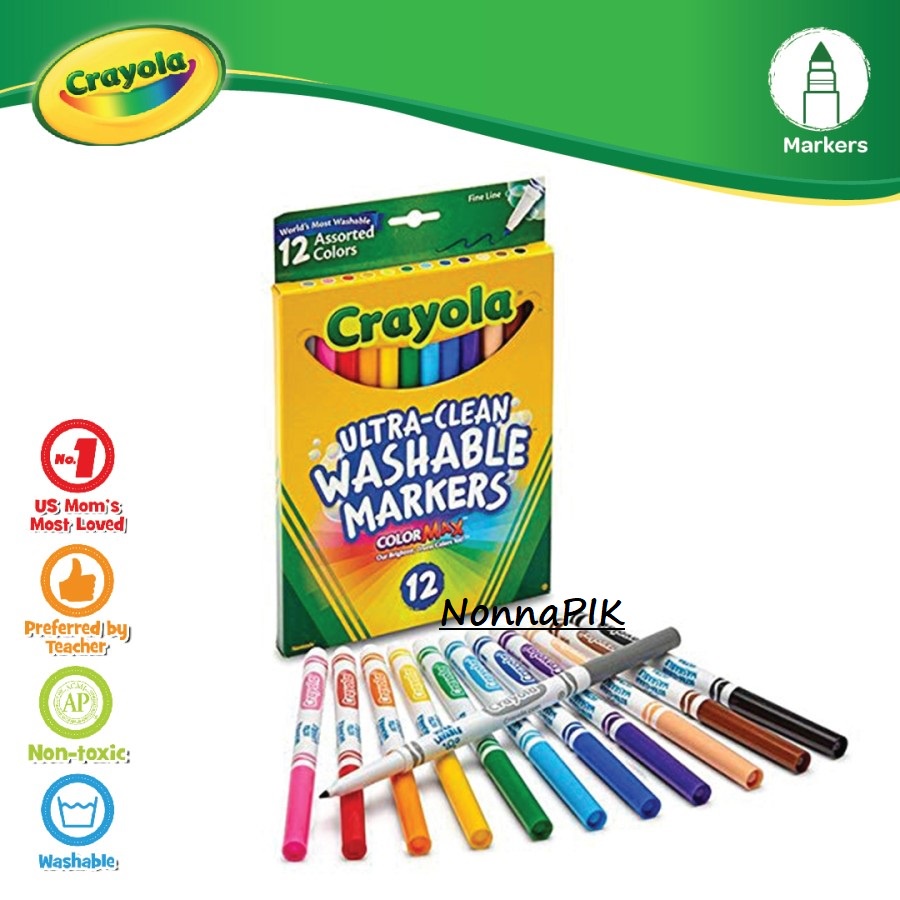 Jual Crayola Ultra Clean Washable Markers 12 Pieces Fine Line Original ...