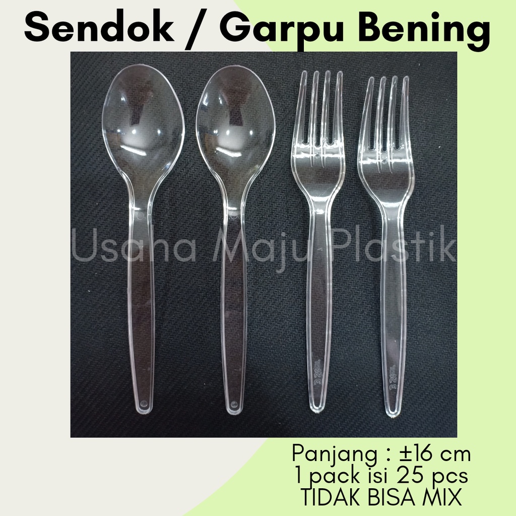 Jual 25pcs Sendok Makan Bening Garpu Panjang Transparan Plastik