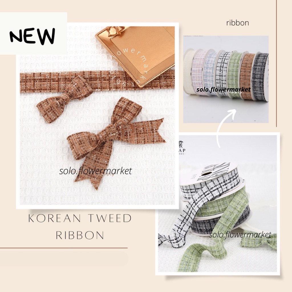 Jual KOREAN TWEED RIBBON PITA TWEED KOREAN RIBBON MOTIF GARIS TENGAH ...