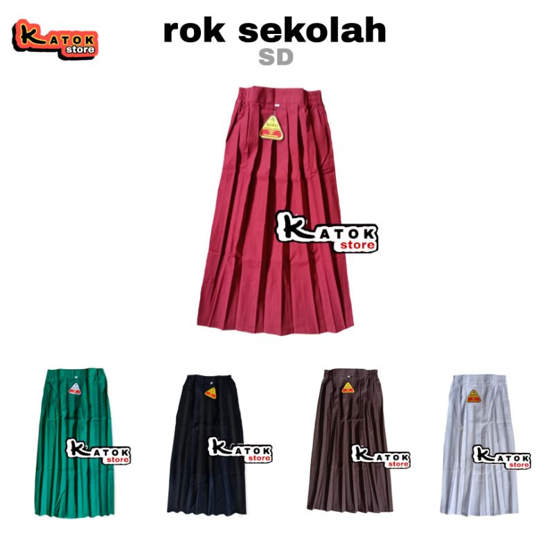 Jual Rok Panjang Rempel Sekolah SD Warna Merah Coklat Putih Hitam Hijau ...