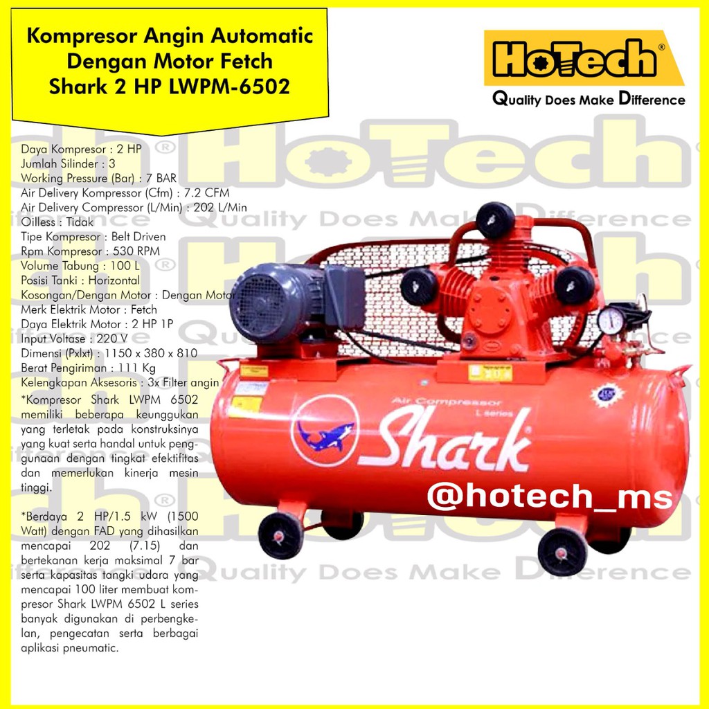 Jual Shark Kompresor Angin 2 Hp Air Compressor Shark 2 Hp Tanki 100