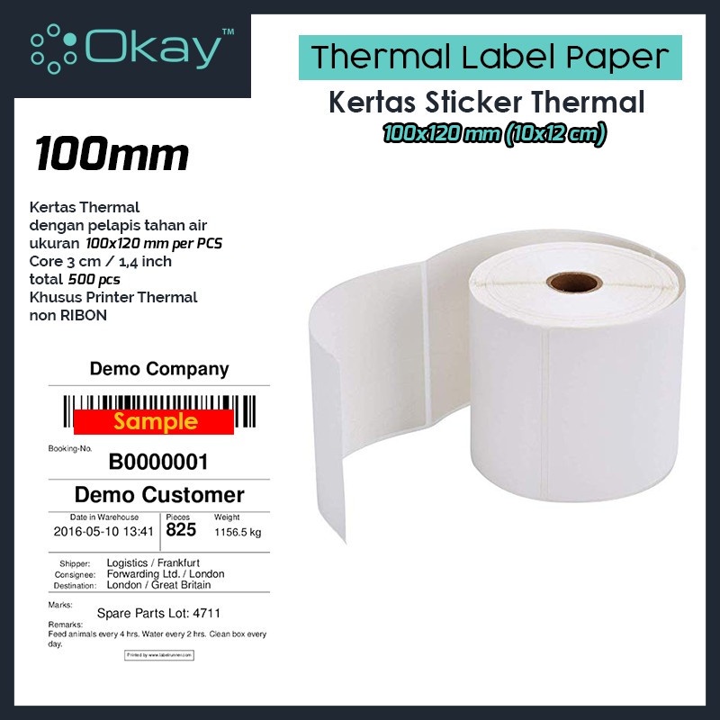 Jual OKAY kertas thermal label 100X120 mm Sticker label Isi 500 pcs ...