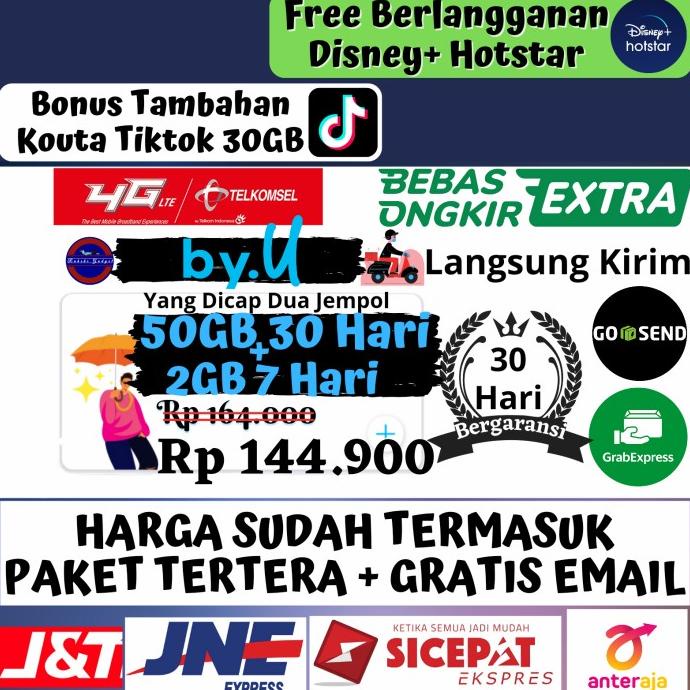 Jual Kartu Perdana Byu By. U By Telkomsel 50Gb 30 Hari Bonus Kouta ...