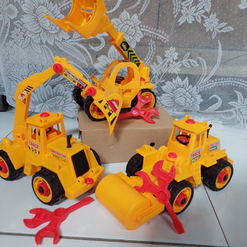 Jual mainan edukasi bongkar pasang mobil konstruksi bisa dibongkar