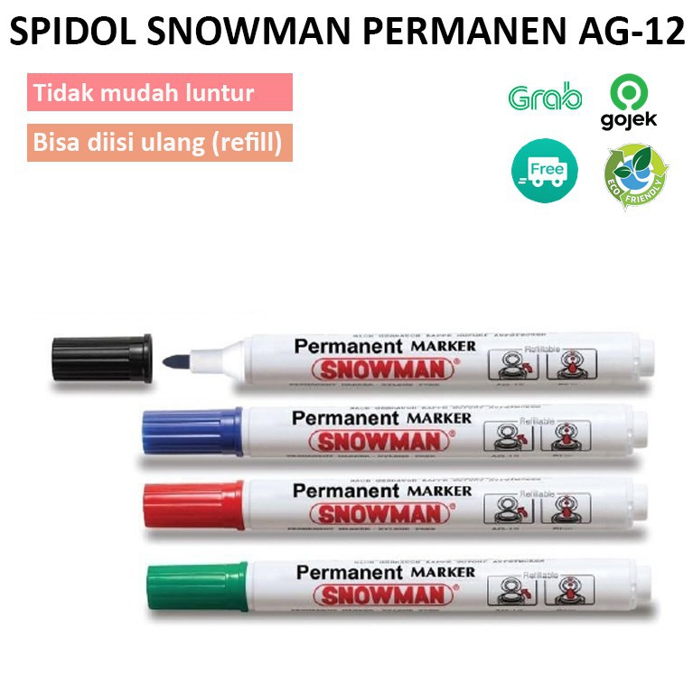 Jual SNOWMAN Permanent Marker AG-12(Kemasan BARU) | Shopee Indonesia