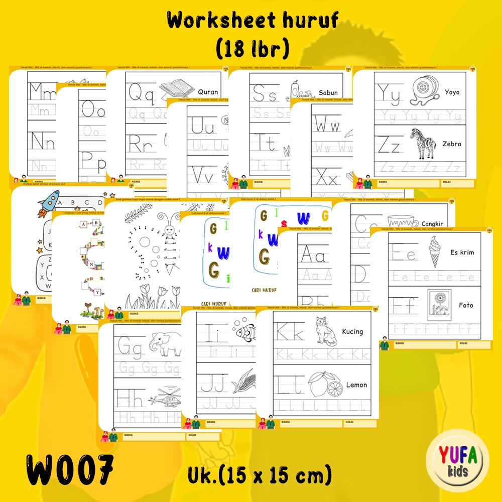 Jual W007 Worksheet Paud/TK - Worksheet Belajar Menebali Huruf ...