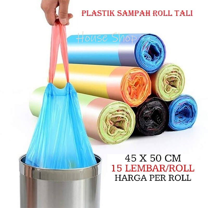 Jual HS0088 Kantong Plastik Sampah Gulung Tali Pegangan Trash Bag