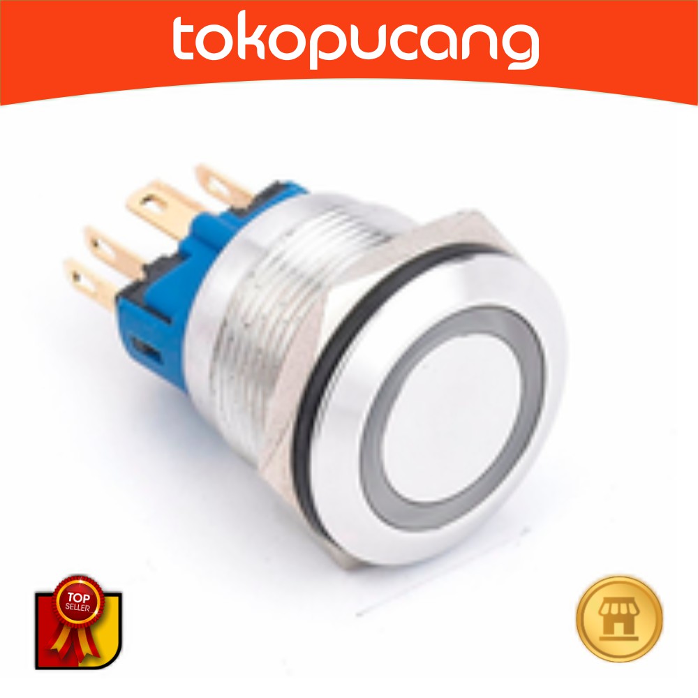 Jual Push ON LED 22mm Putih 12v momentary metal stainless nickel switch ...