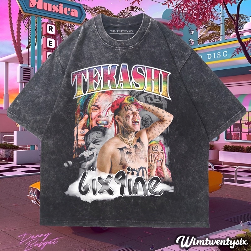 KAOS TEKASHI SIX NINE WASHING VINTAGE RAP TEE OVERSIZE WASHED T-SHIRT