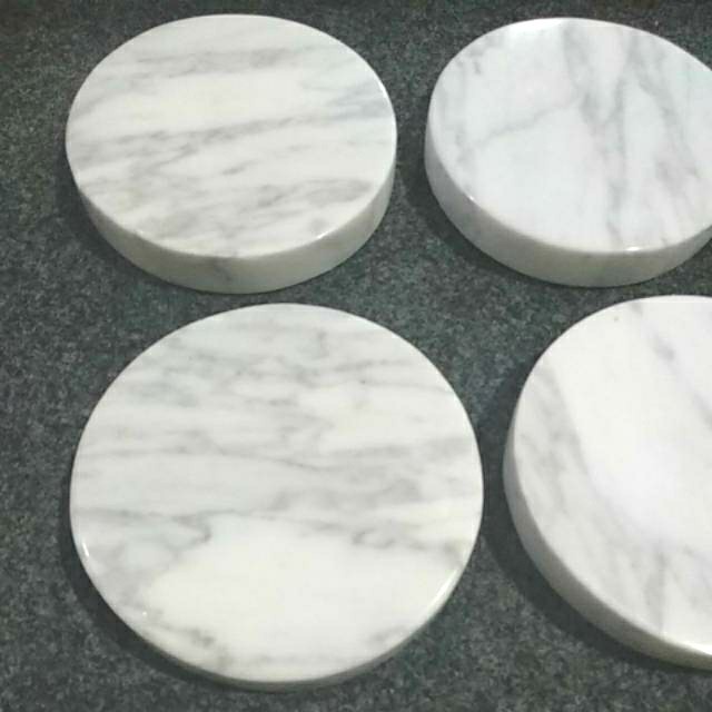 Jual Lucu Carrara Round Marble Coaster Tatakan Gelas Marmer Carrara