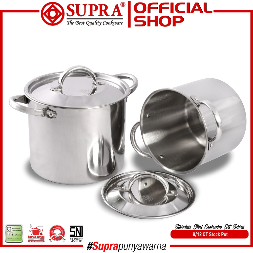 Jual SUPRA Panci Stainless Steel 8 Qt dan 12 Qt Stock Pot | Shopee ...