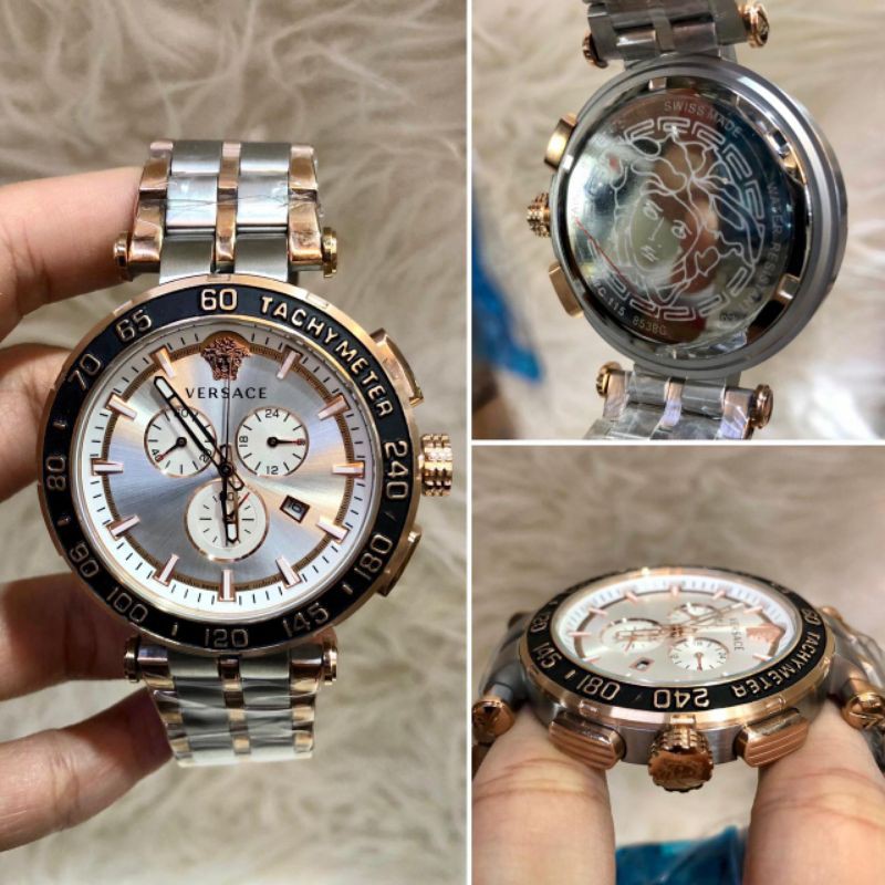 Jual KERATON JAM TANGAN PRIA VERSACE 8538G COMBI ROSE PLAT PUTIH JAPAN