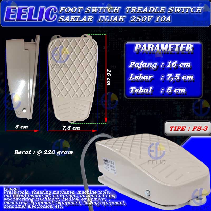 Jual EELIC FOS-FS3 Foot switch 250VAC 10A treadle switch saklar injak ...