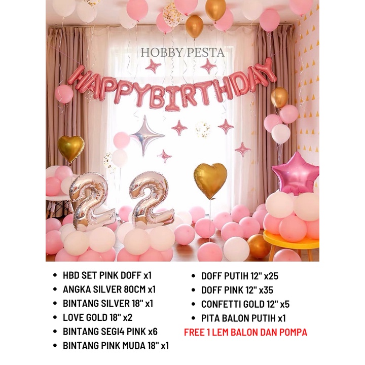 Jual PAKET DEKORASI ULANG TAHUN PINK PUTIH GOLD / SET DEKORASI ULANG