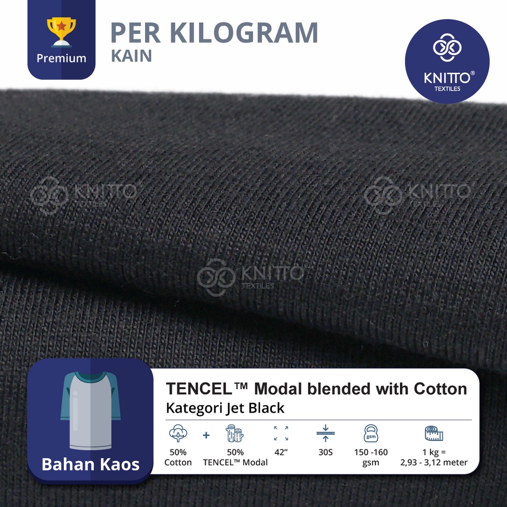 Jual KAIN TENCEL™ MODAL BLENDED WITH COTTON KATEGORI WARNA JET BLACK ...