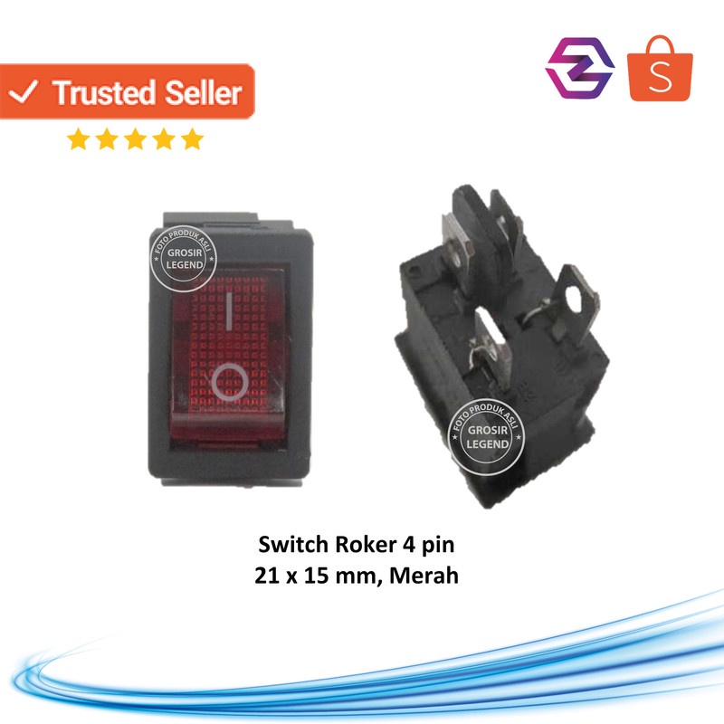 Jual Push button on off 4 pin roker switch kotak kecil plus lampu merah ...