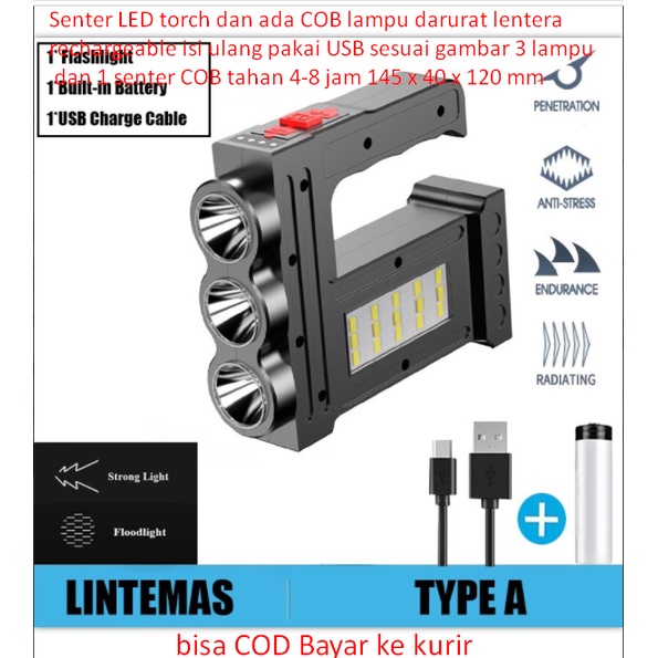 Jual Senter LED torch dan ada COB lampu darurat lentera rechargeable ...