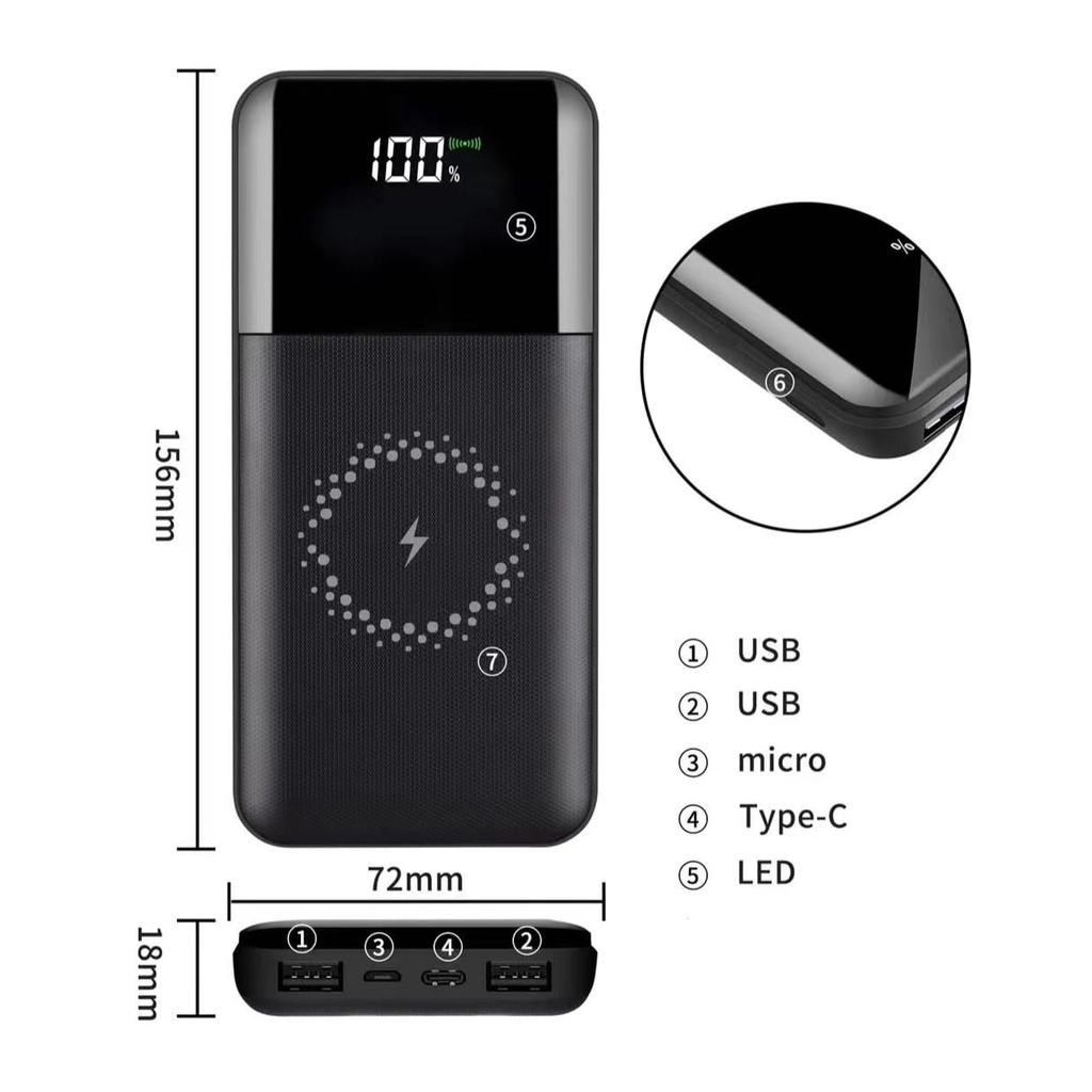 Jual PB Power Bank Wireless Fast Charge BIG LCD Display + 2 Port 10 ...