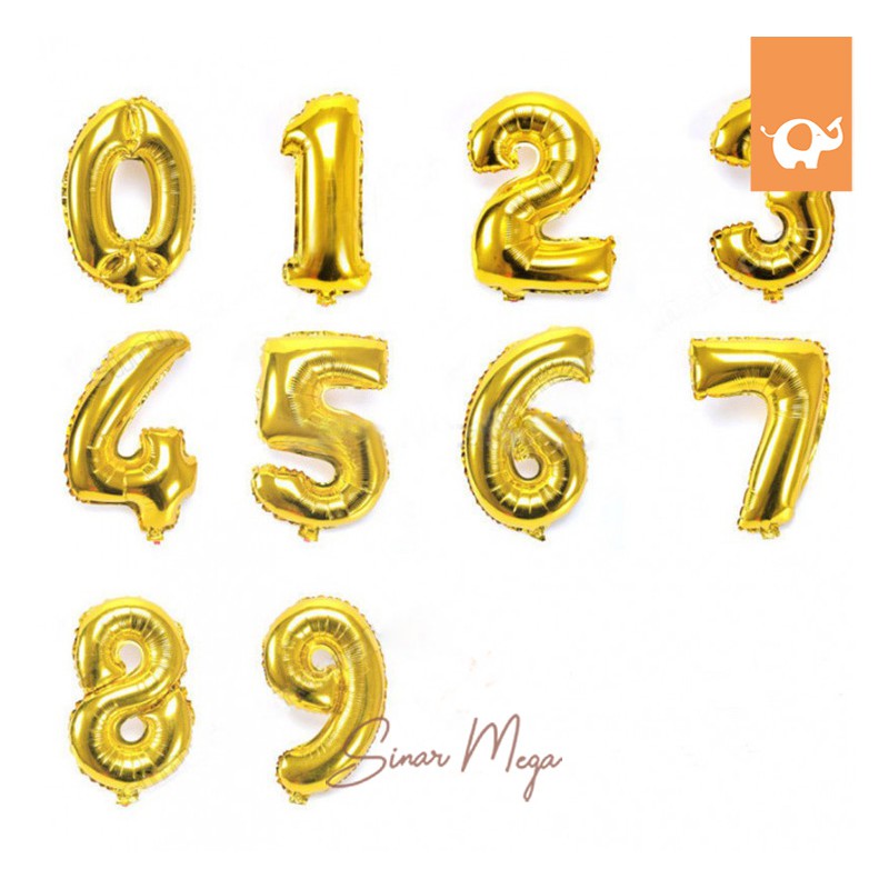 Jual SON Gold Balloons Angka 0-9/ Balon Foil Emas Varian | Shopee Indonesia