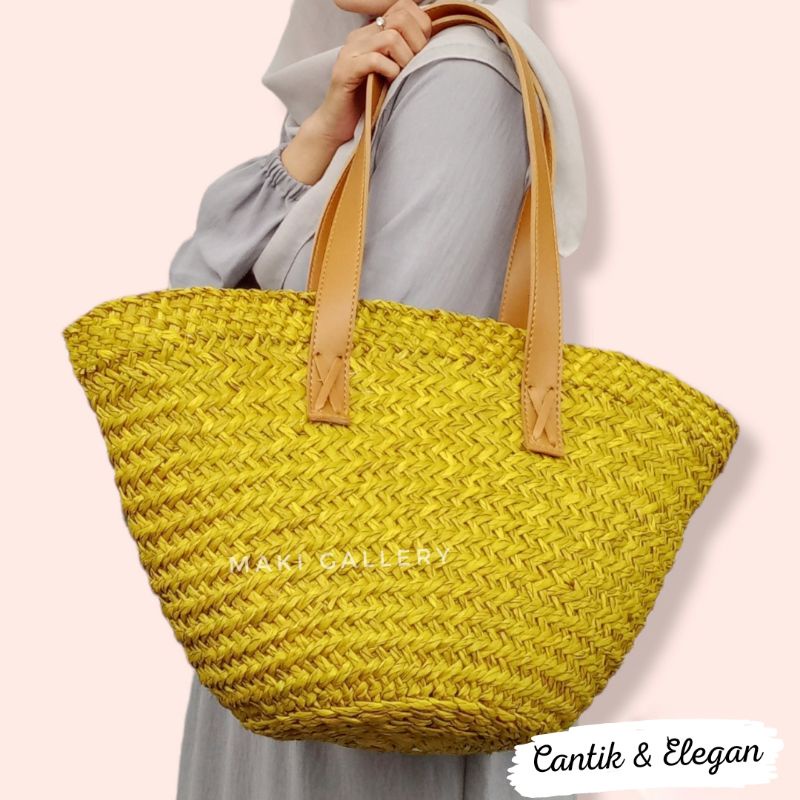 Jual Tas Anyaman Wanita Tote Bag Khas Bali Pantai Bahan Mendong Tali ...