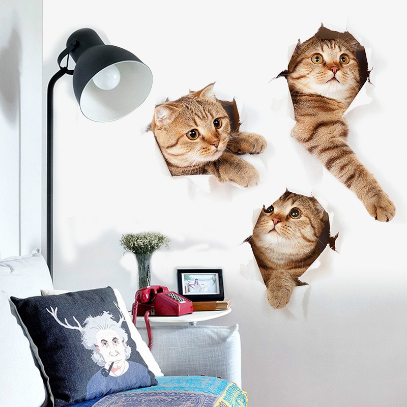 Jual 3D Kitten Cat Wall Sticker - Stiker dekorasi dinding kucing meong ...
