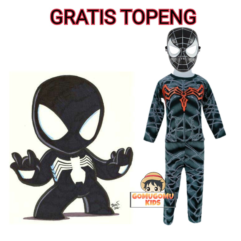 Jual Setelan Kostum Anak Superhero Spiderman Hitam Jaring A&C Gratis ...