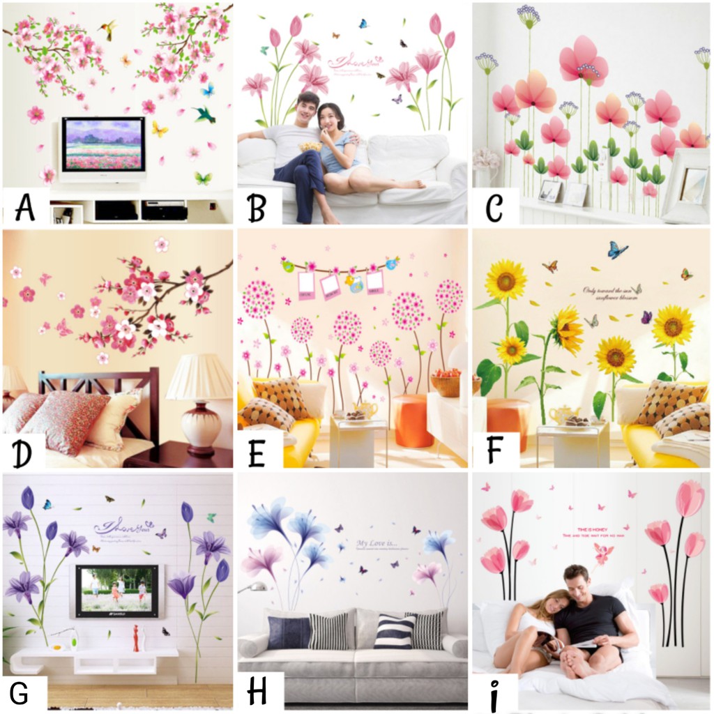 Jual Reliza Wall Sticker Bunga Sakura Flower Matahari Lily Stiker ...
