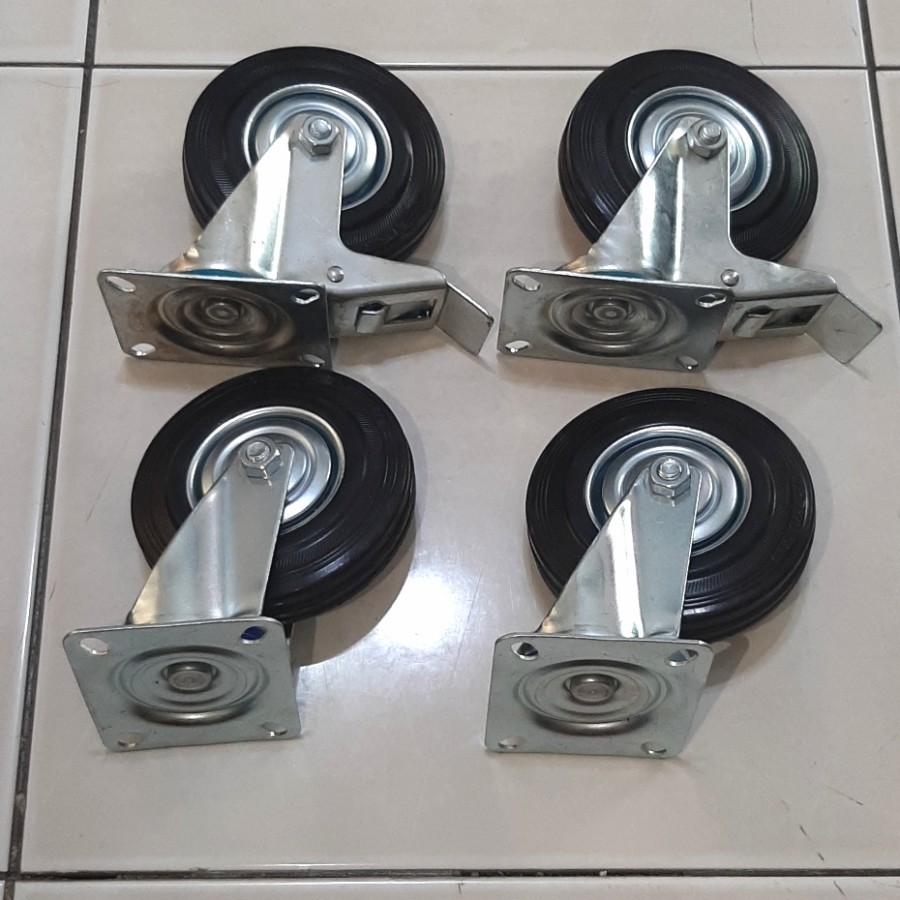 Jual roda karet 5inch 1set/4pcs (2putar 2rem) | Shopee Indonesia