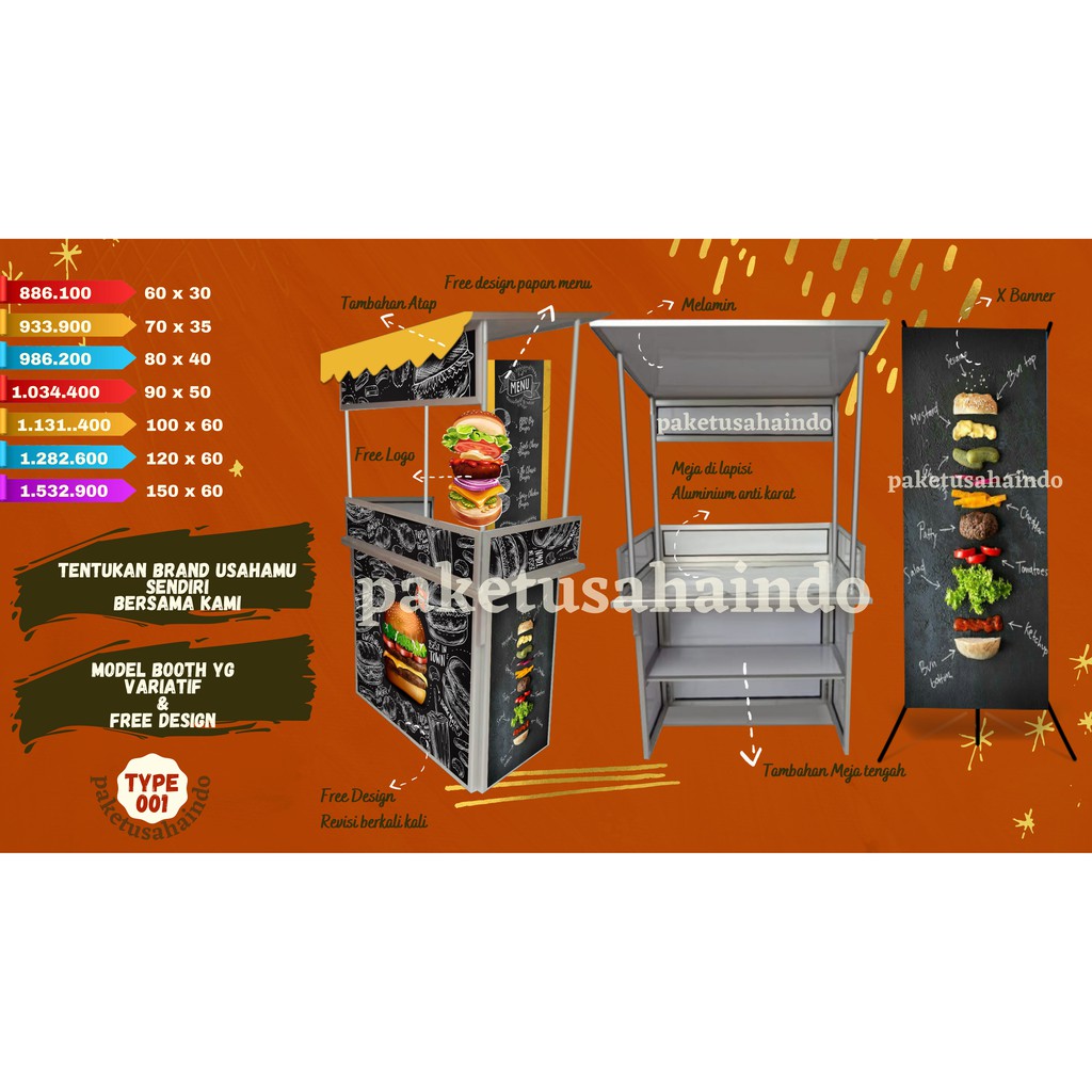 Jual Gerobak Lipat 80x40 Meja Lipat Booth Portable Gerobak Makanan