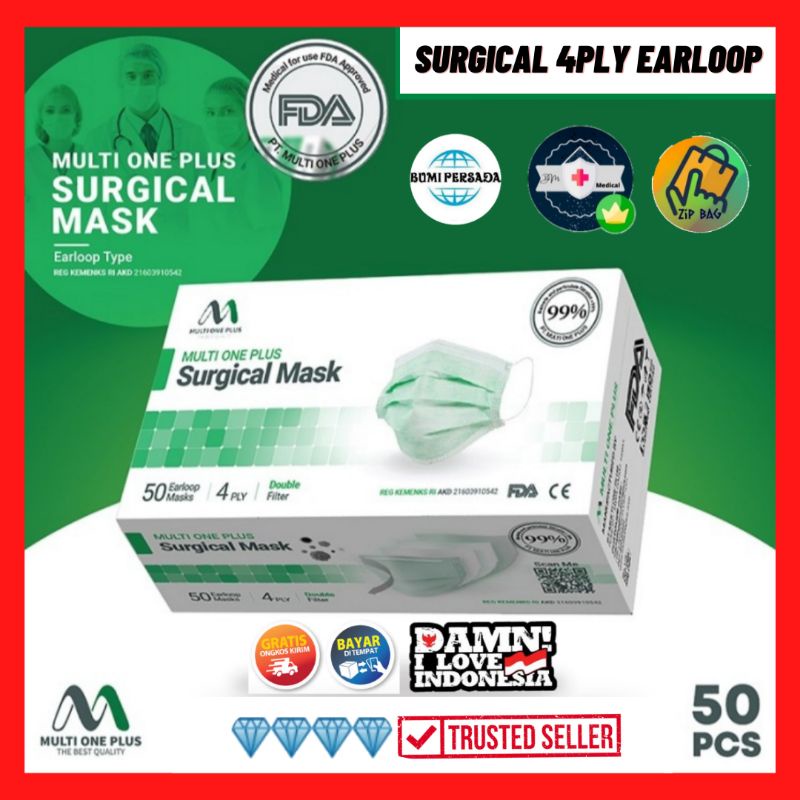 Jual Masker Multi One Plus 4ply Earloop Medis surgical mask kemenkes ...
