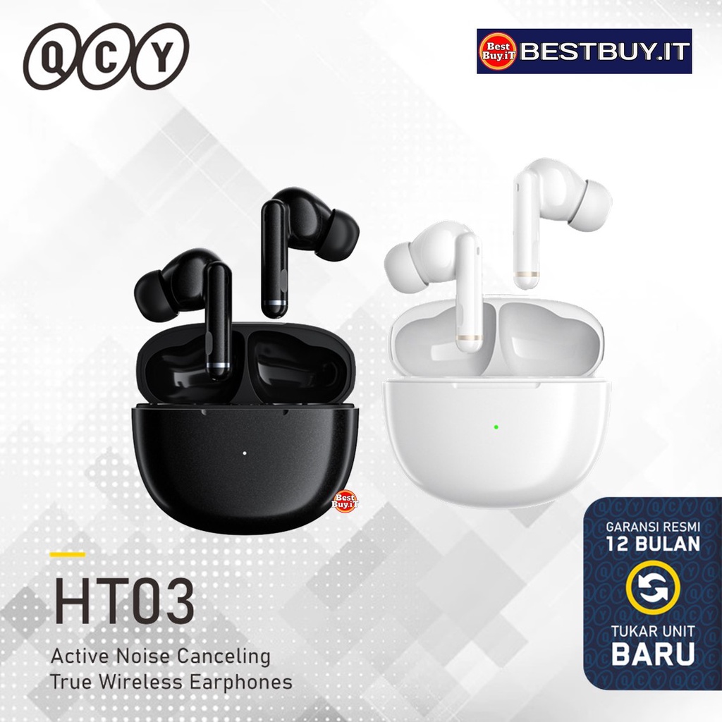 Jual QCY HT03 TWS ANC Wireless Earphone Black White HT03 | Shopee Indonesia