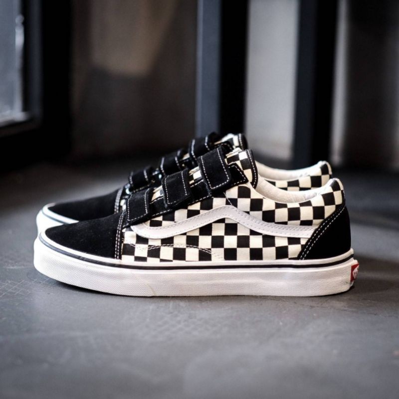 Jual Original Vans Old Skool Velcro Classic Checkerboard Black White Shopee Indonesia