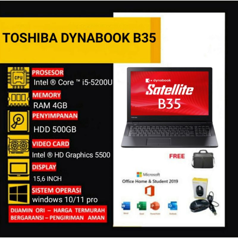 Jual TOSHIBA DYNABOOK B35 Intel ® Core ™ i5-5200U BERGARANSI