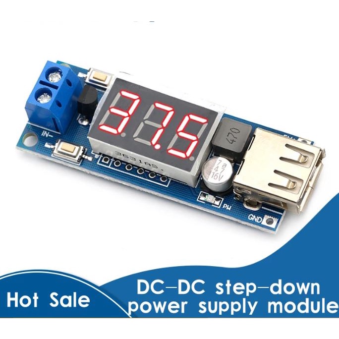 Jual USB OUT 5V 2A DC-DC Step Down Buck Converter with Voltmeter LED