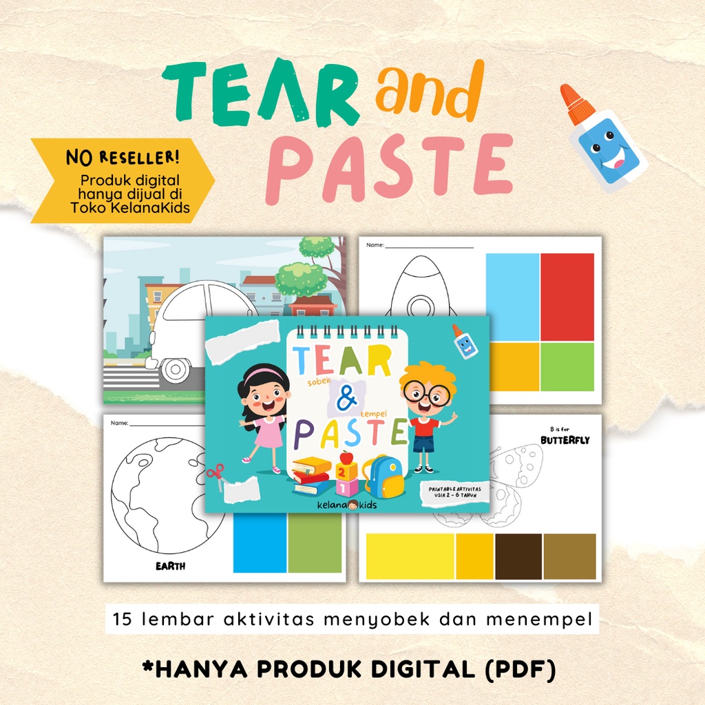 Jual Printable Worksheet Aktivitas Tear Paste Sobek Tempel Lembar Kerja Paud Tk