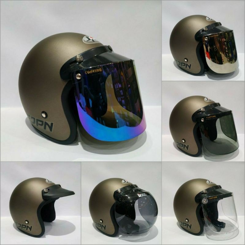 Jual Helm bogo JPN retro arc abu granito doff kaca flat visor Shopee