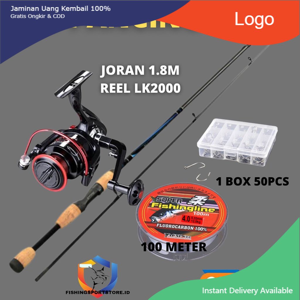 Jual Set Pancing Murah Lengkap Joran Serat Carbon 1.8M 2 Segment Reel