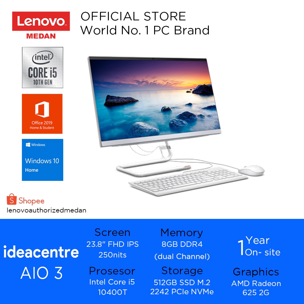 Jual Lenovo AIO 24IMB05 FHID/FFID, Ci5-10400T/8GB(2x4GB)/512GB