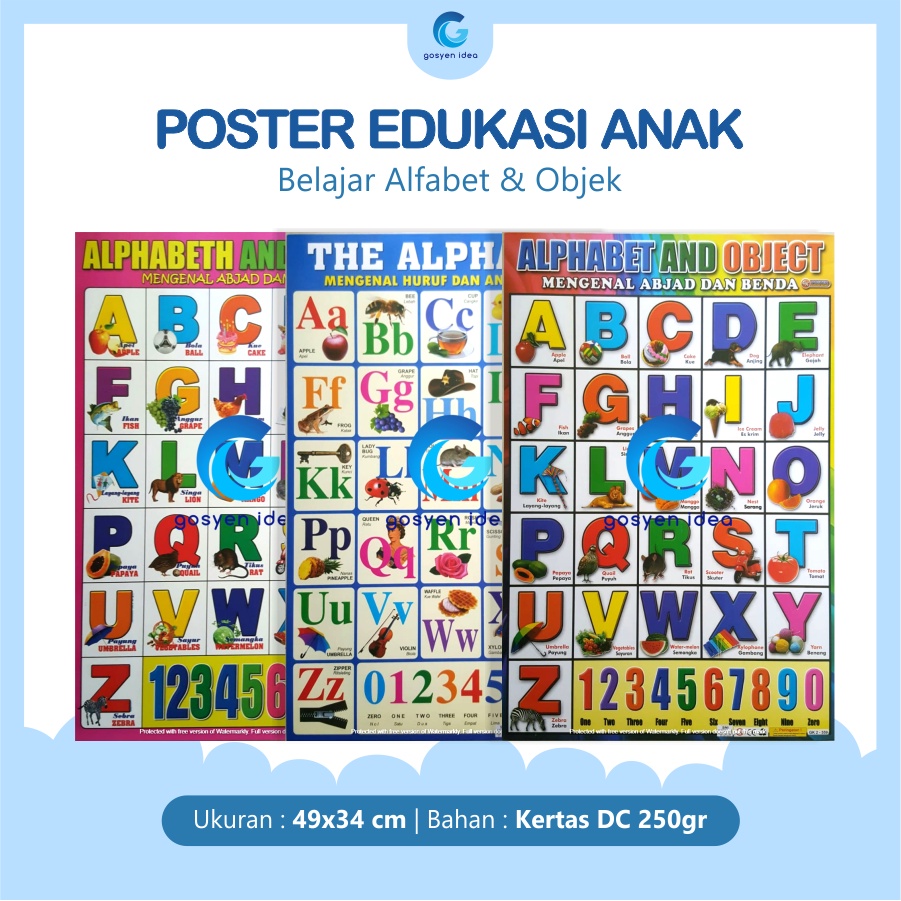 Jual Poster Pendidikan Edukasi Anak Belajar Alphabeth Dan Object Benda ...