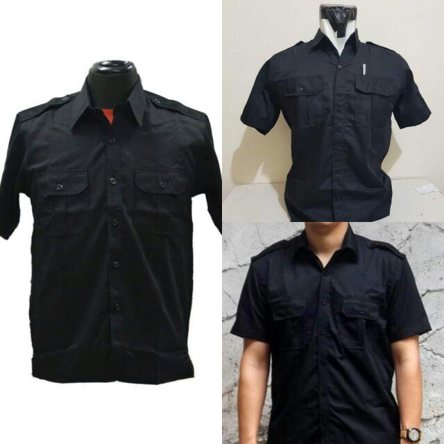 Jual KEMEJA PDL PDH POLOS LENGAN PENDEK BIRU PUTUH -HITAM