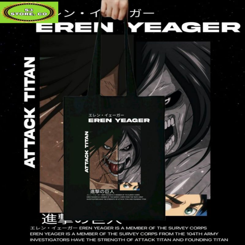 Jual Totebag Anime AOT ATTACK ON TITAN EREN JAEGER tote bag distro ...