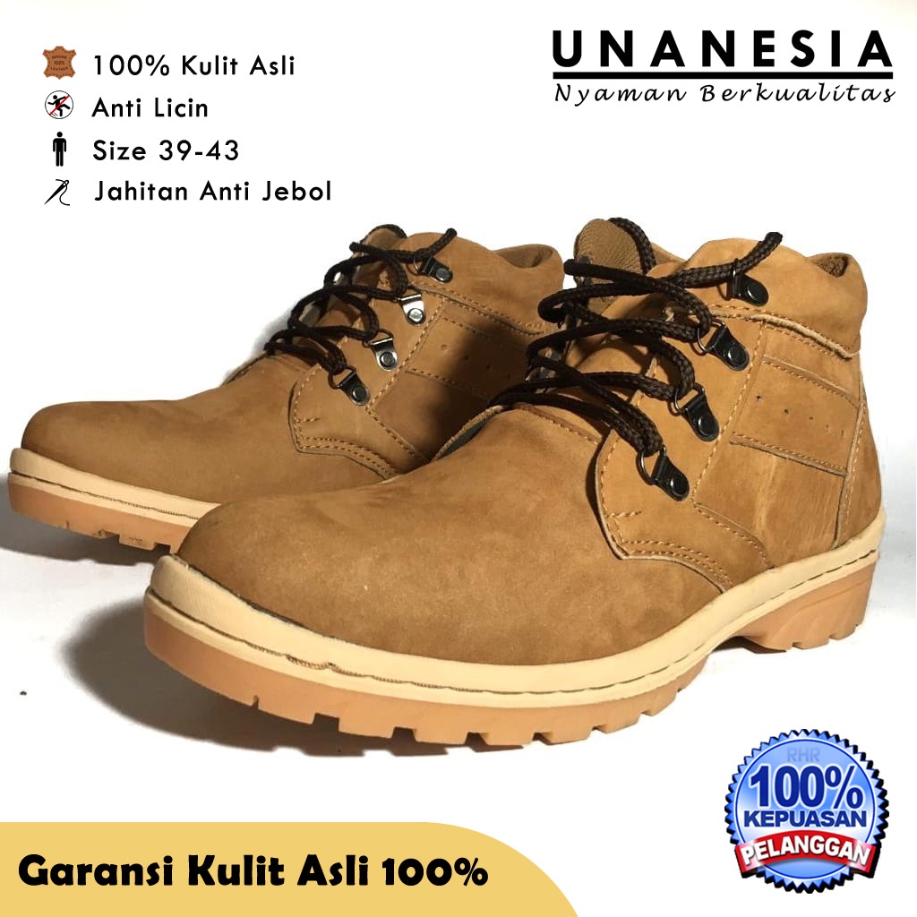 Jual Sepatu Cowok Boots Kulit Warna tan Bahan Kulit Asli Original 100%