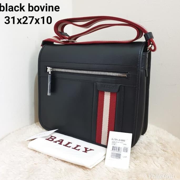 Tas Pria Tas Bally Original Bally Bovine Messenger Black Briefcase