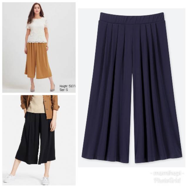 UNIQLO Women's Jersey Cropped Flare Wide Pants ($20) ❤ liked on Polyvore  featuring pants, capris, black, jersey pants, r…