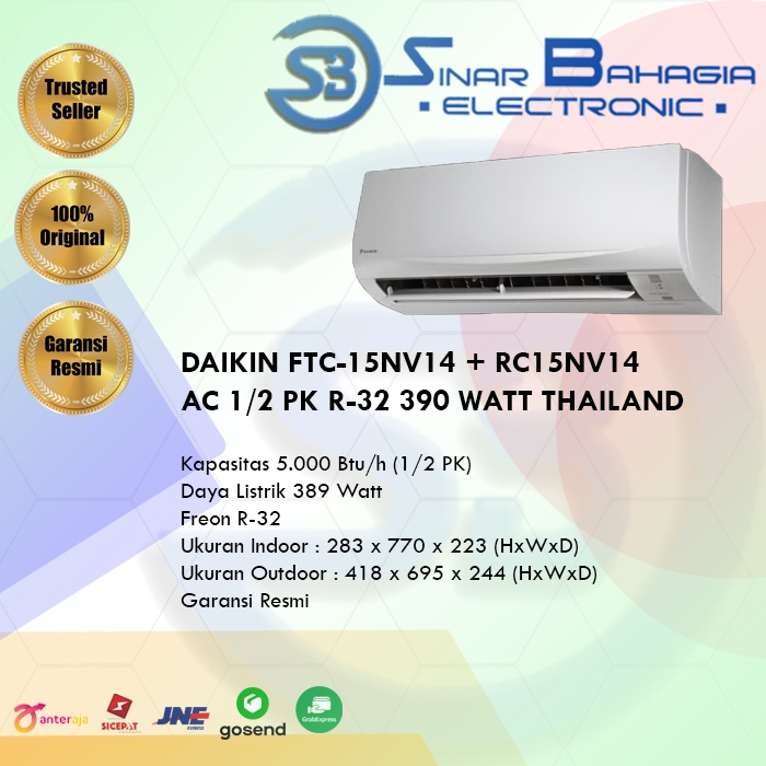 Jual DAIKIN FTC-15NV14 + RC15NV14 AC 1/2 PK R-32 390 WATT THAILAND (NEW ...