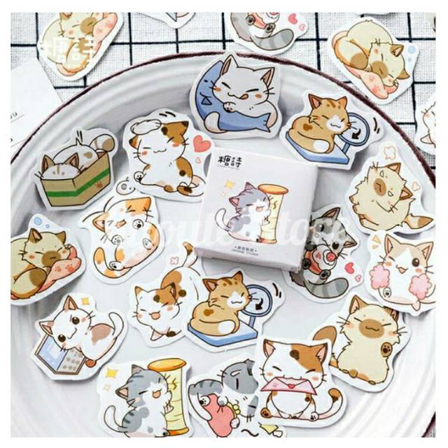 Jual Sticker Deco Kawaii Cute Cat Happy Emoji Scrapbook DIY Bujo School ...