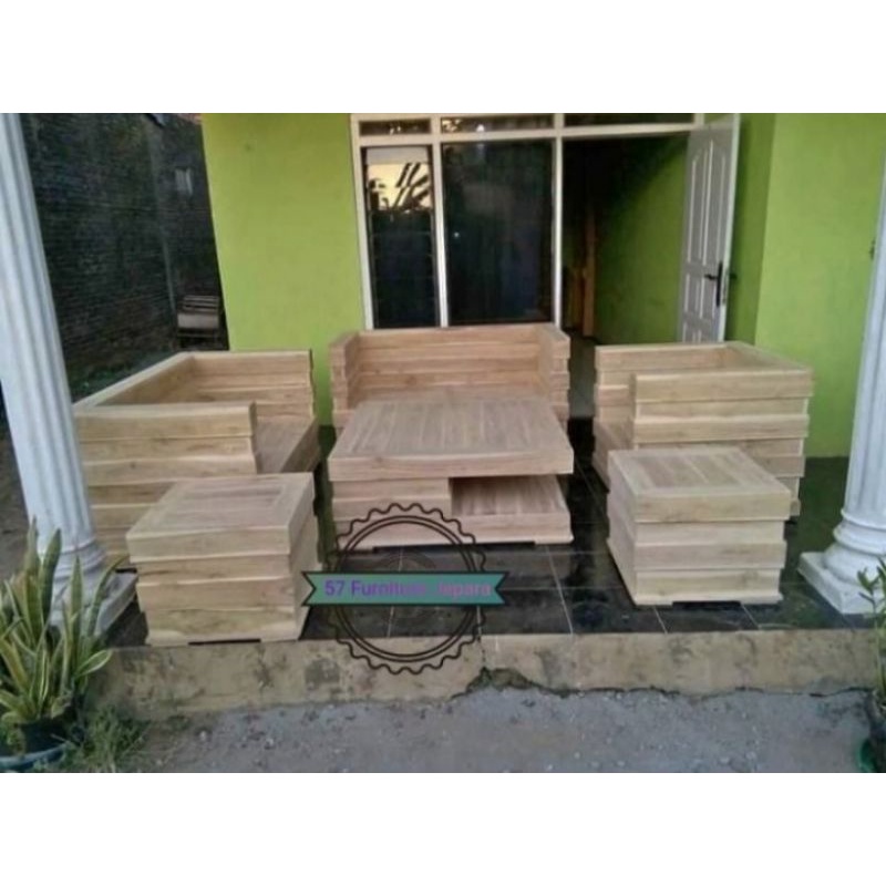 Jual Meja Kursi Sudut Box Kayu Jati - Kursi Sofa 321+ Meja + 2 Meja ...