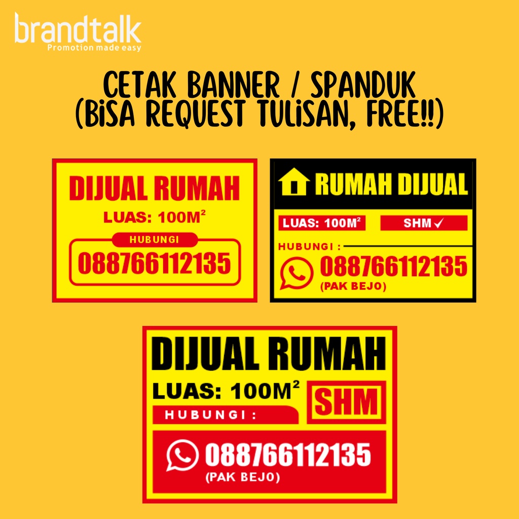 Jual Cetak MMT / Banner / Spanduk - Dijual Rumah -Bisa Request Tulisan ...